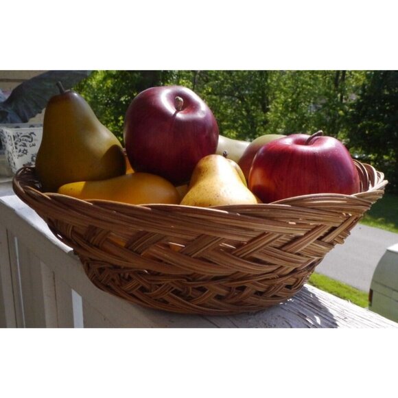 Faux Fruit Basket Decor Lot 9 Realistic Plastic Apples & Pears Staging Prop - Picture 2 of 11